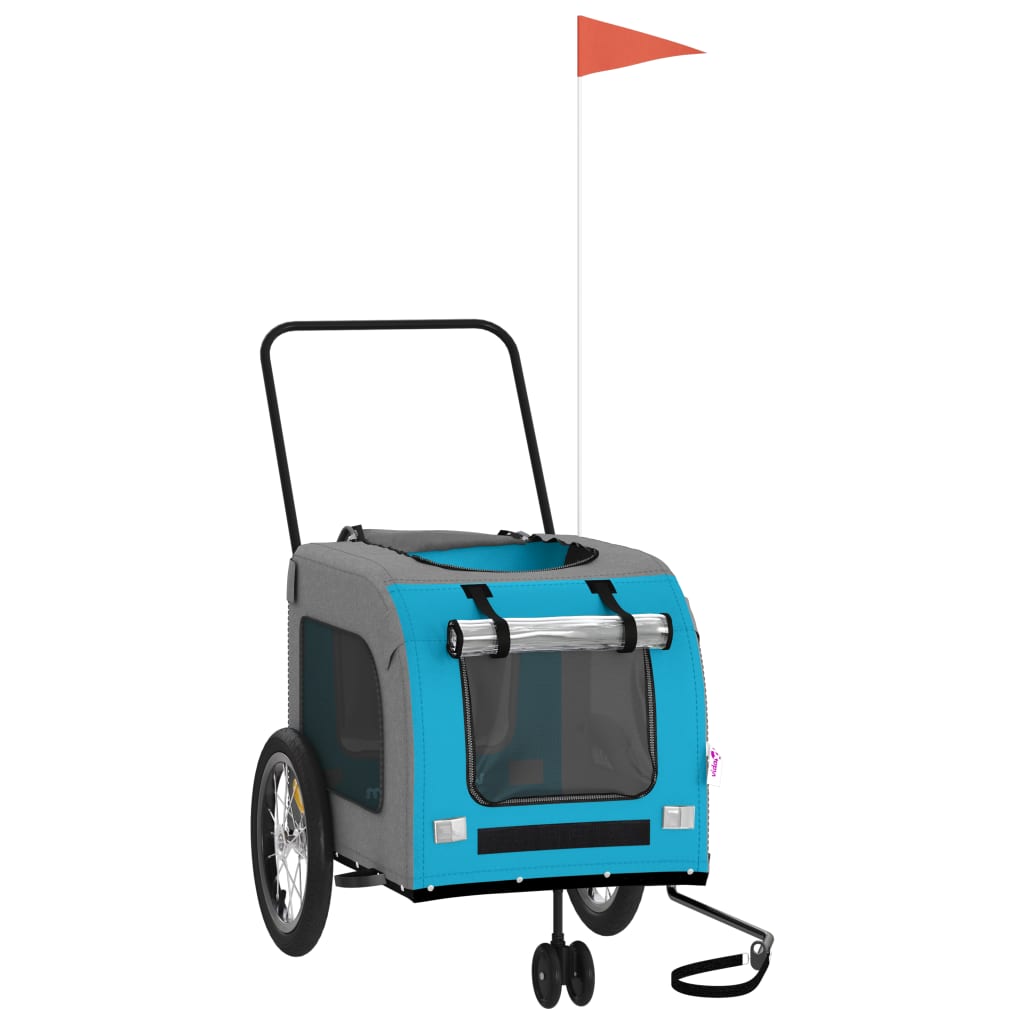 Reboque bicicleta p/ animais tecido oxford/ferro azul/cinza