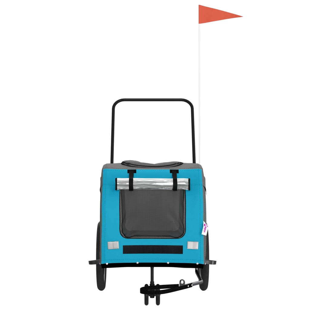 Reboque bicicleta p/ animais tecido oxford/ferro azul/cinza