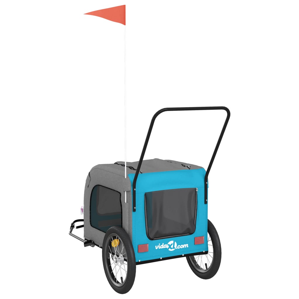 Reboque bicicleta p/ animais tecido oxford/ferro azul/cinza