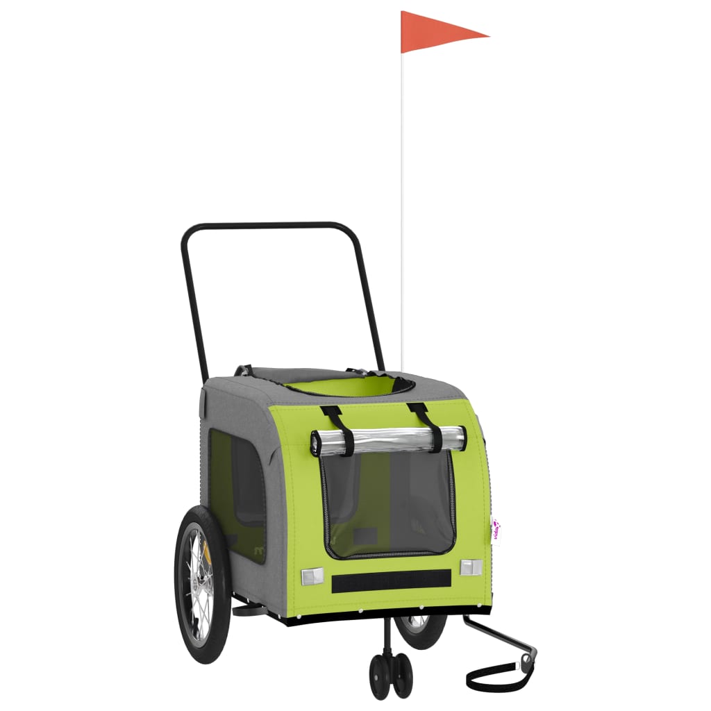 Reboque de bicicleta p/ animais tecido oxford/ferro verde/cinza