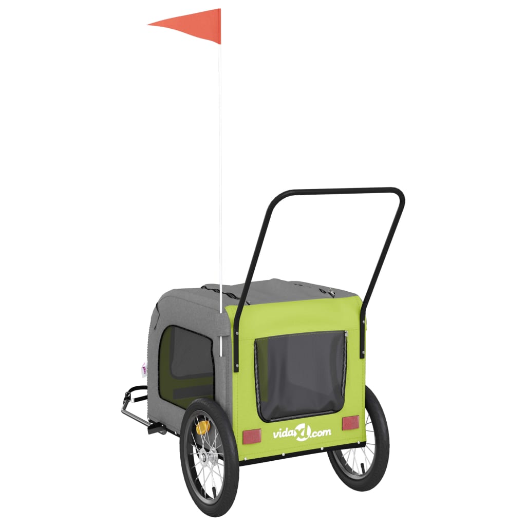 Reboque de bicicleta p/ animais tecido oxford/ferro verde/cinza
