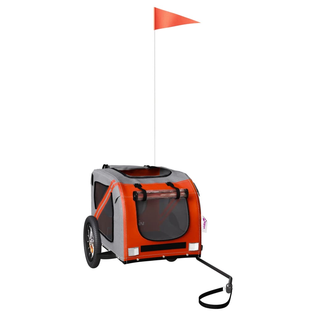 Reboque bicicleta p/ animais tecido oxford/ferro laranja/cinza