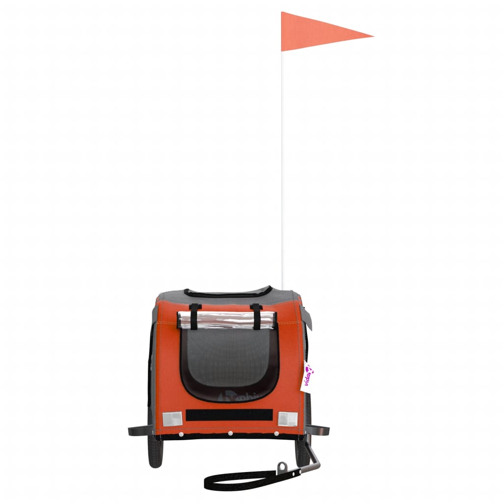 Reboque bicicleta p/ animais tecido oxford/ferro laranja/cinza