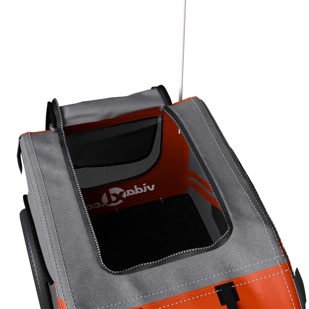 Reboque bicicleta p/ animais tecido oxford/ferro laranja/cinza