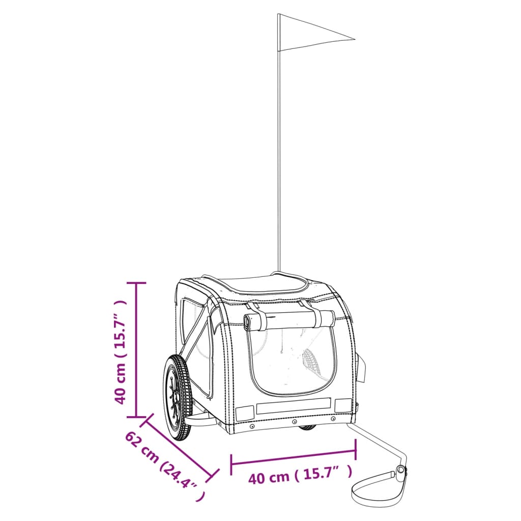 Reboque bicicleta p/ animais tecido oxford/ferro laranja/cinza