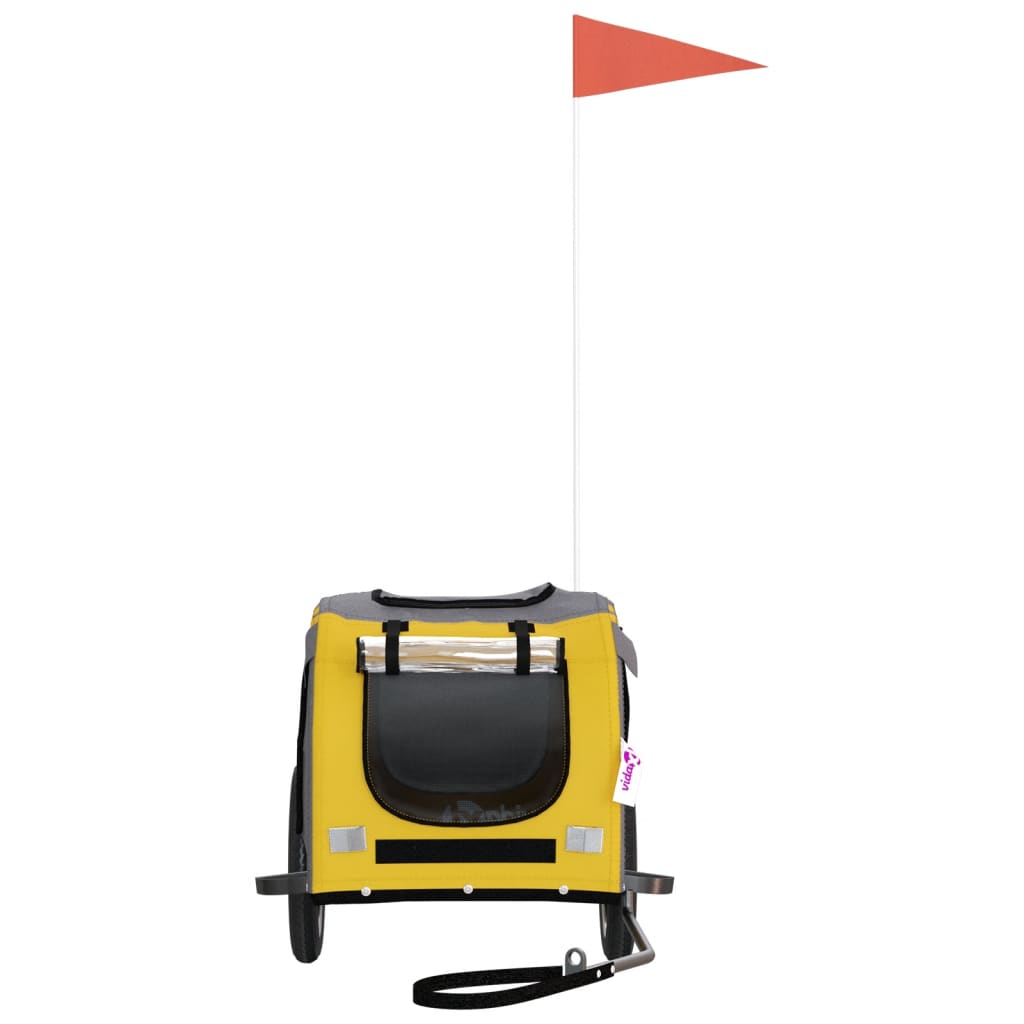 Reboque bicicleta p/ animais tecido oxford/ferro amarelo/cinza