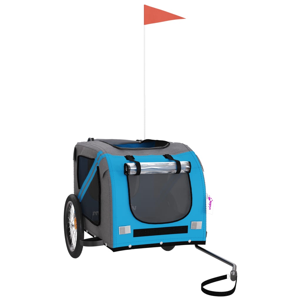 Reboque bicicleta p/ animais tecido oxford/ferro azul/cinza