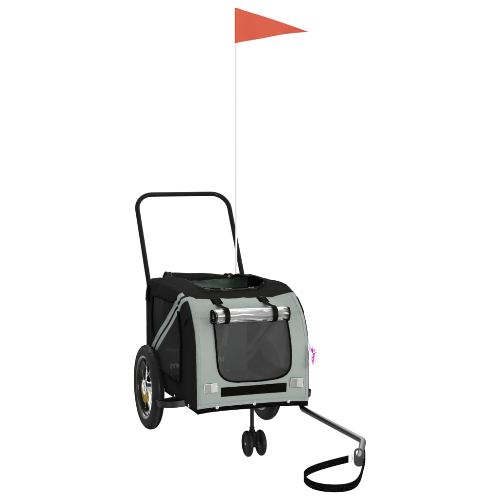 Reboque de bicicleta p/ animais tecido oxford/ferro cinza/preto