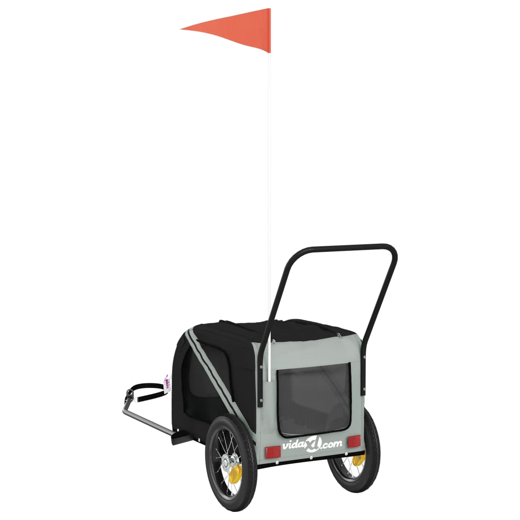 Reboque de bicicleta p/ animais tecido oxford/ferro cinza/preto