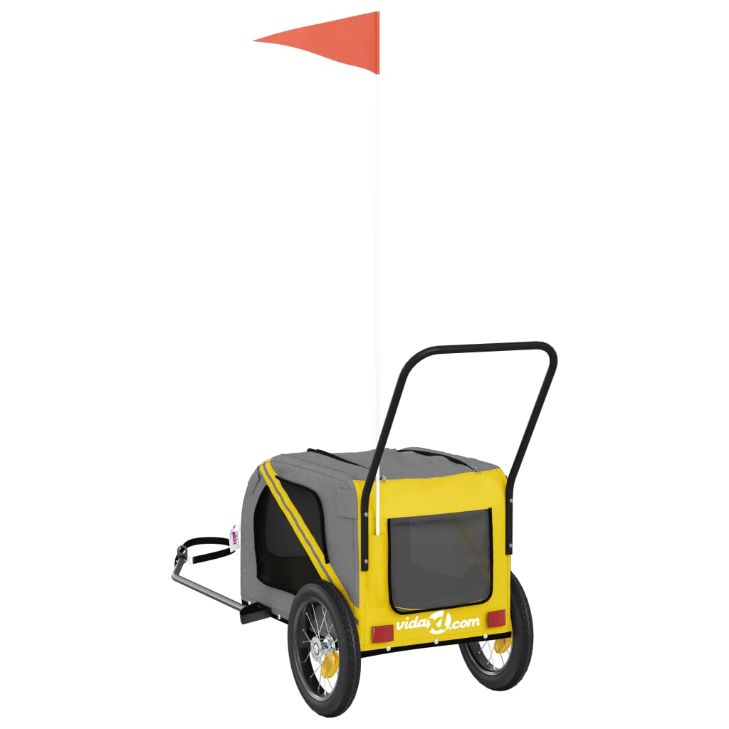 Reboque bicicleta p/ animais tecido oxford/ferro amarelo/preto