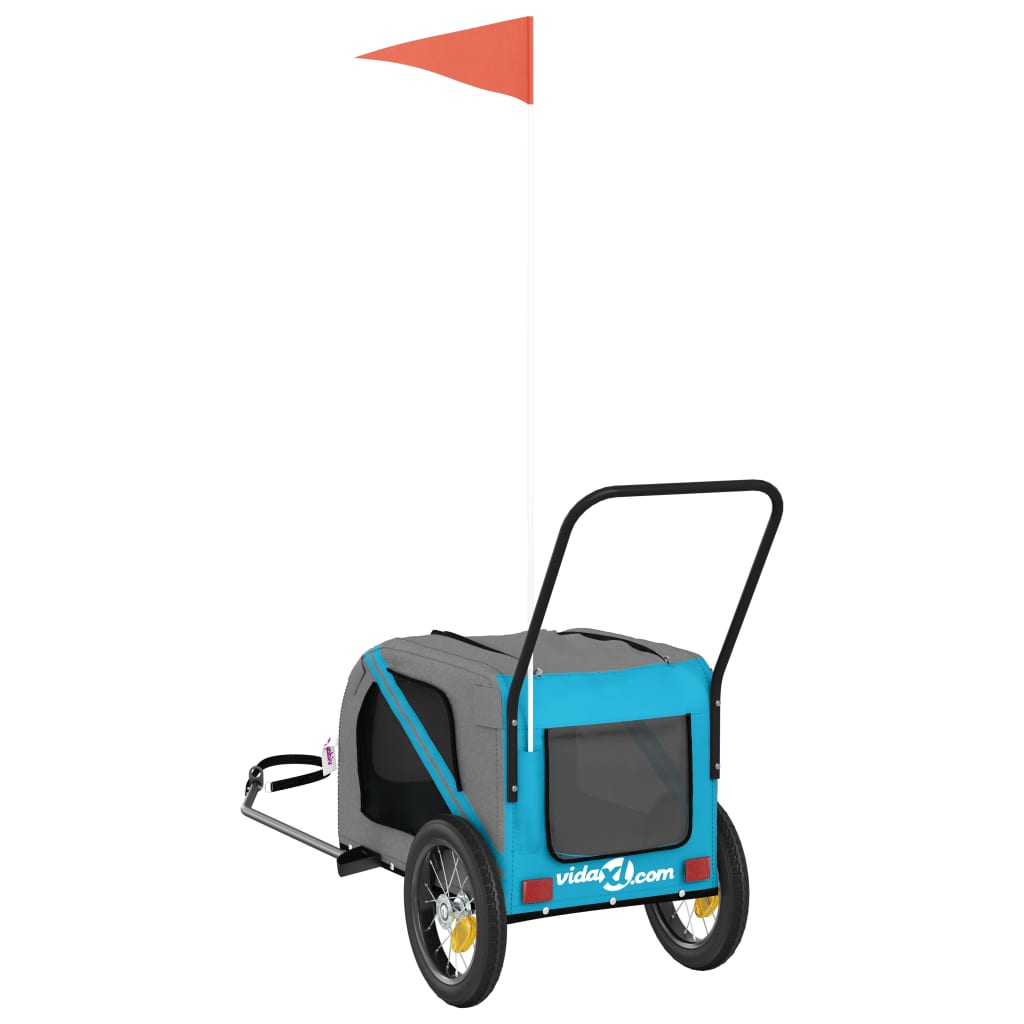 Reboque de bicicleta p/ animais tecido oxford/ferro azul/preto