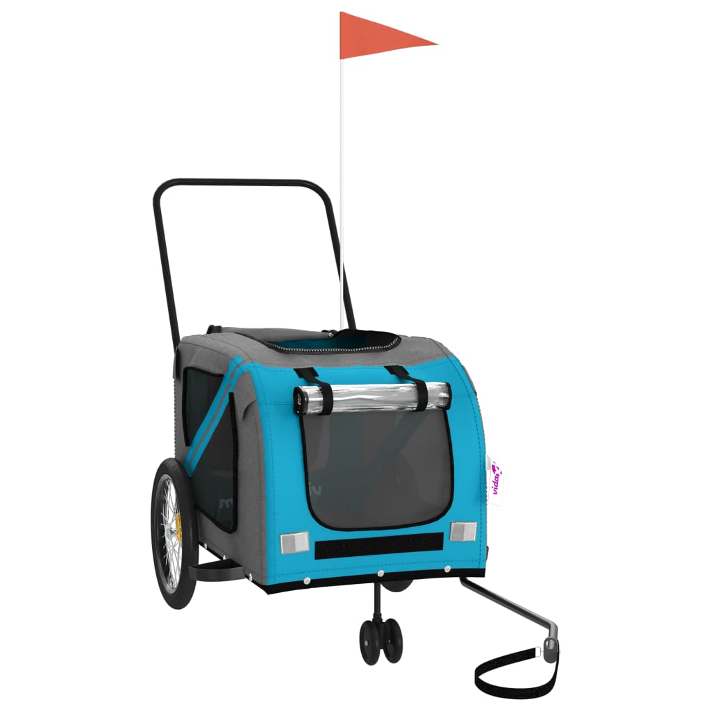 Reboque bicicleta p/ animais tecido oxford/ferro azul/cinza