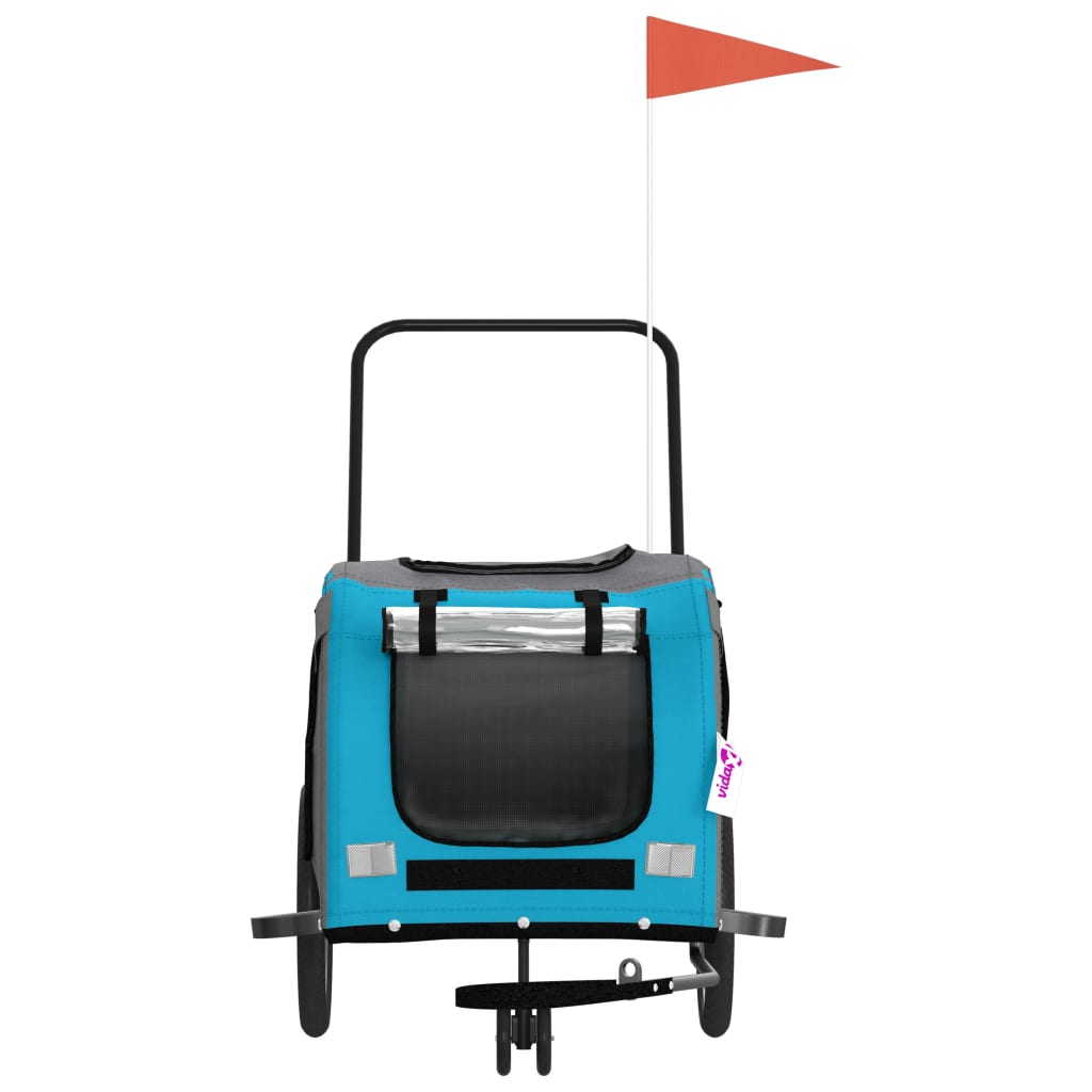 Reboque bicicleta p/ animais tecido oxford/ferro azul/cinza