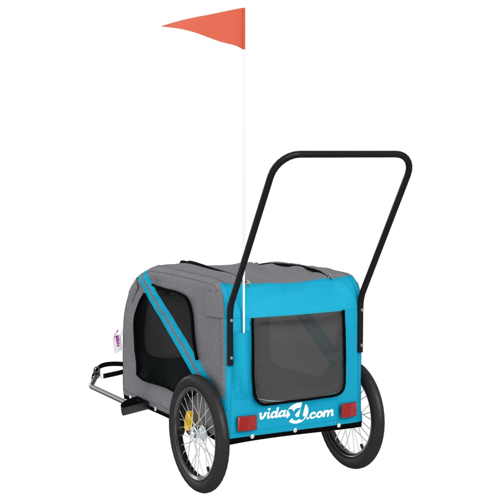 Reboque bicicleta p/ animais tecido oxford/ferro azul/cinza