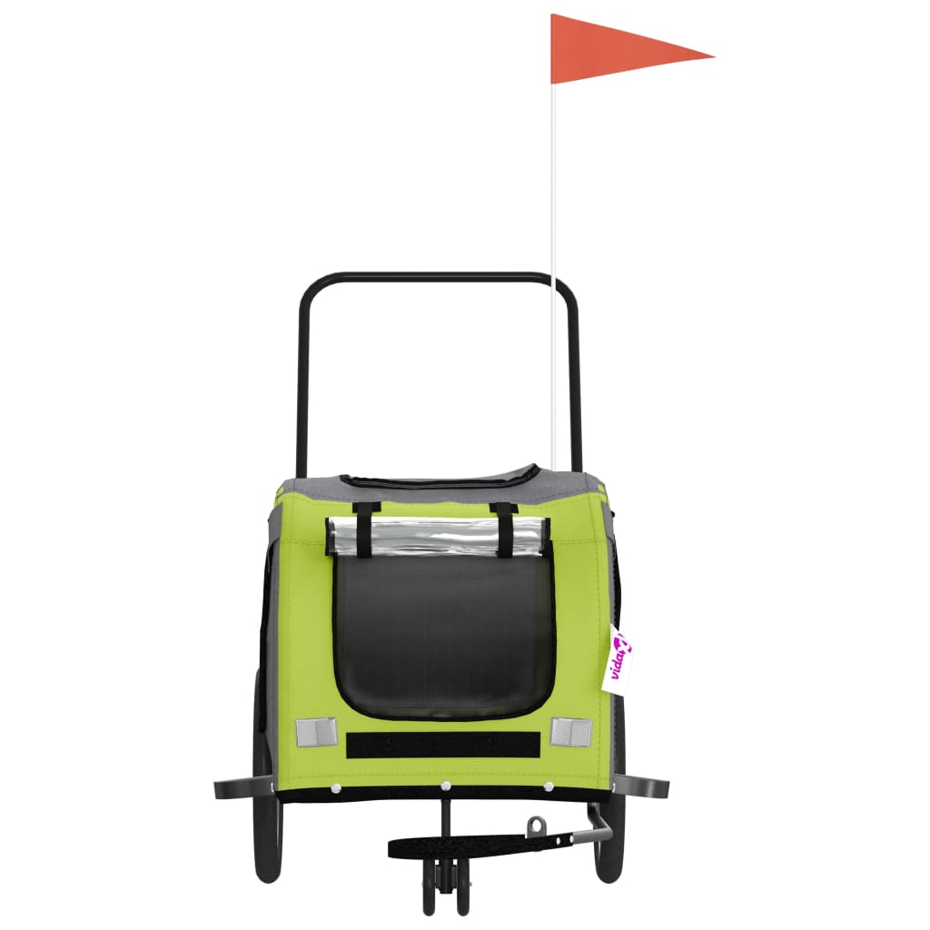 Reboque de bicicleta p/ animais tecido oxford/ferro verde/cinza