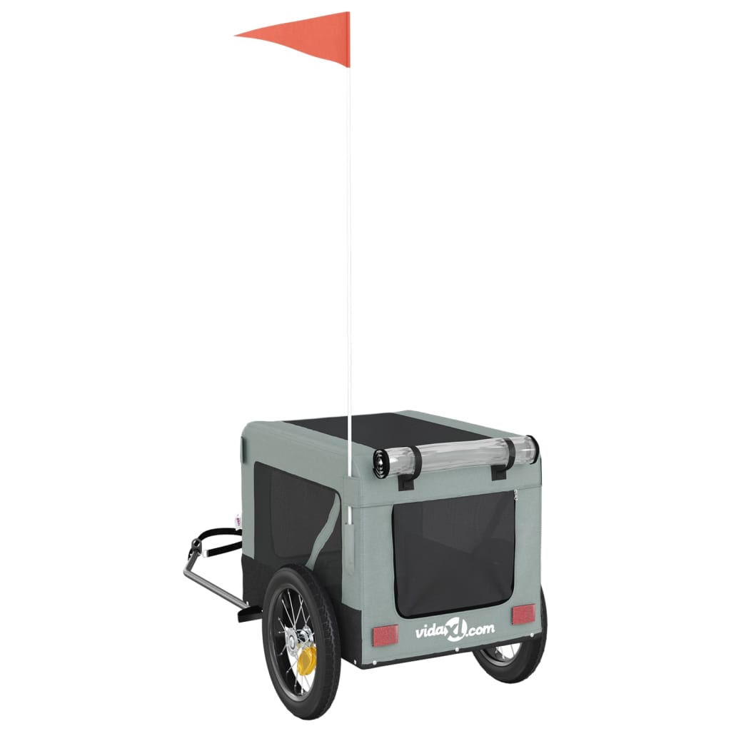 Reboque de bicicleta p/ animais tecido oxford/ferro cinza/preto