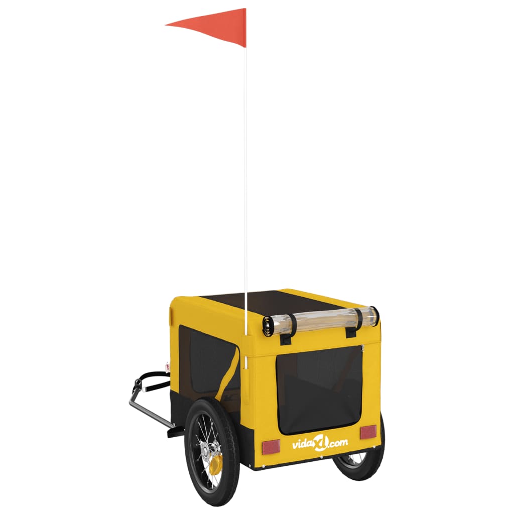 Reboque bicicleta p/ animais tecido oxford/ferro amarelo/preto