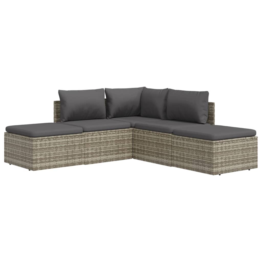 5 pcs conjunto lounge de jardim c/ almofadões vime PE cinzento