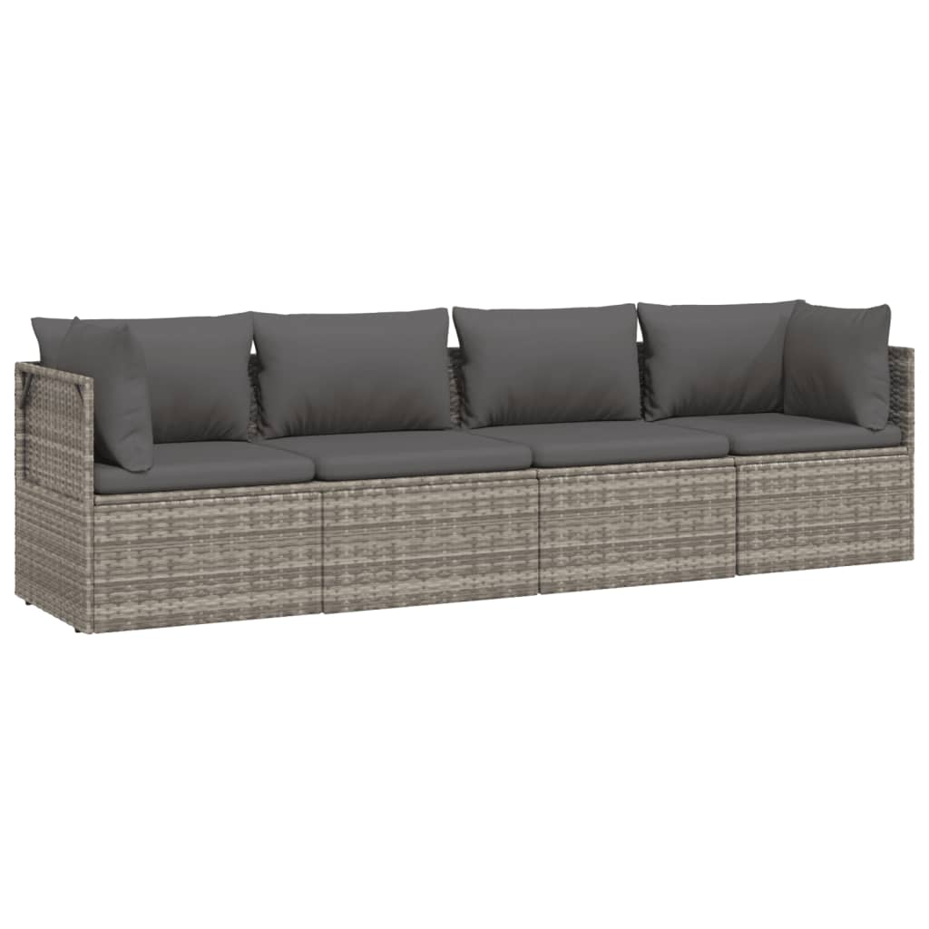4 pcs conjunto lounge de jardim c/ almofadões vime PE cinzento