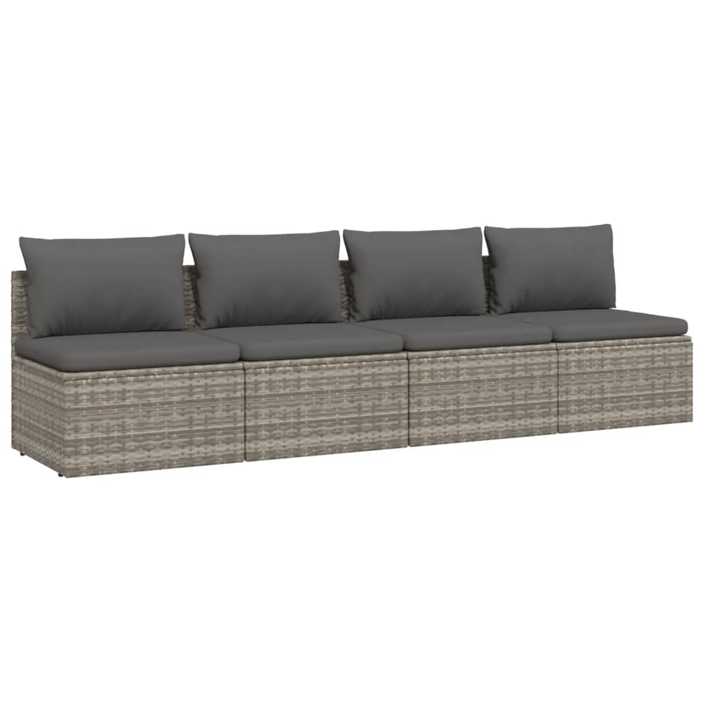 4 pcs conjunto lounge de jardim c/ almofadões vime PE cinzento