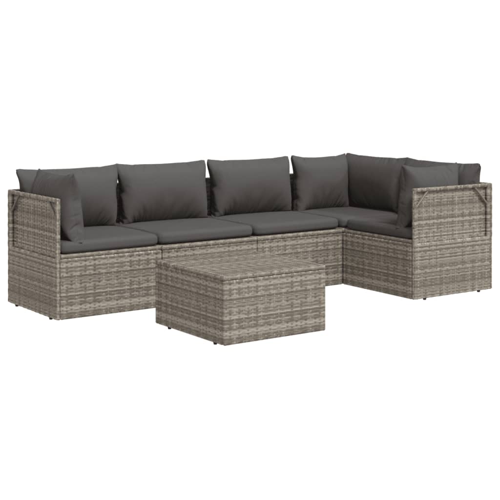 6 pcs conjunto lounge de jardim c/ almofadões vime PE cinzento