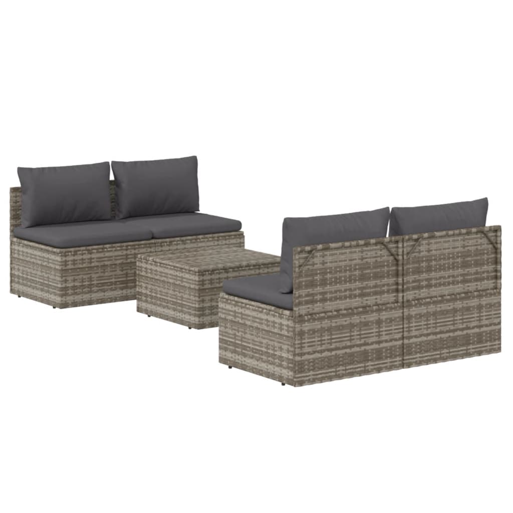 5 pcs conjunto lounge de jardim c/ almofadões vime PE cinzento
