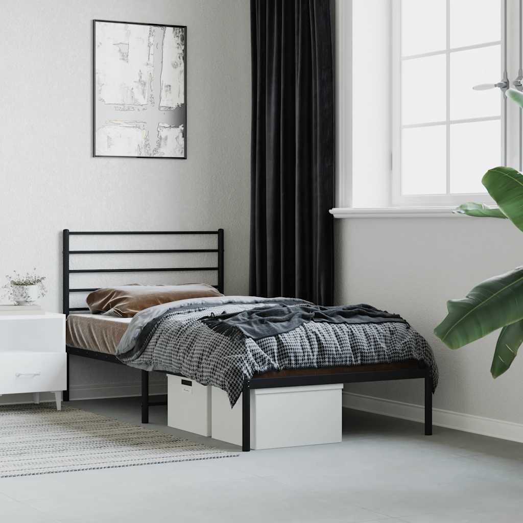 Estrutura de cama metal s/ colchão c/ cabeceira 75x190 cm preto