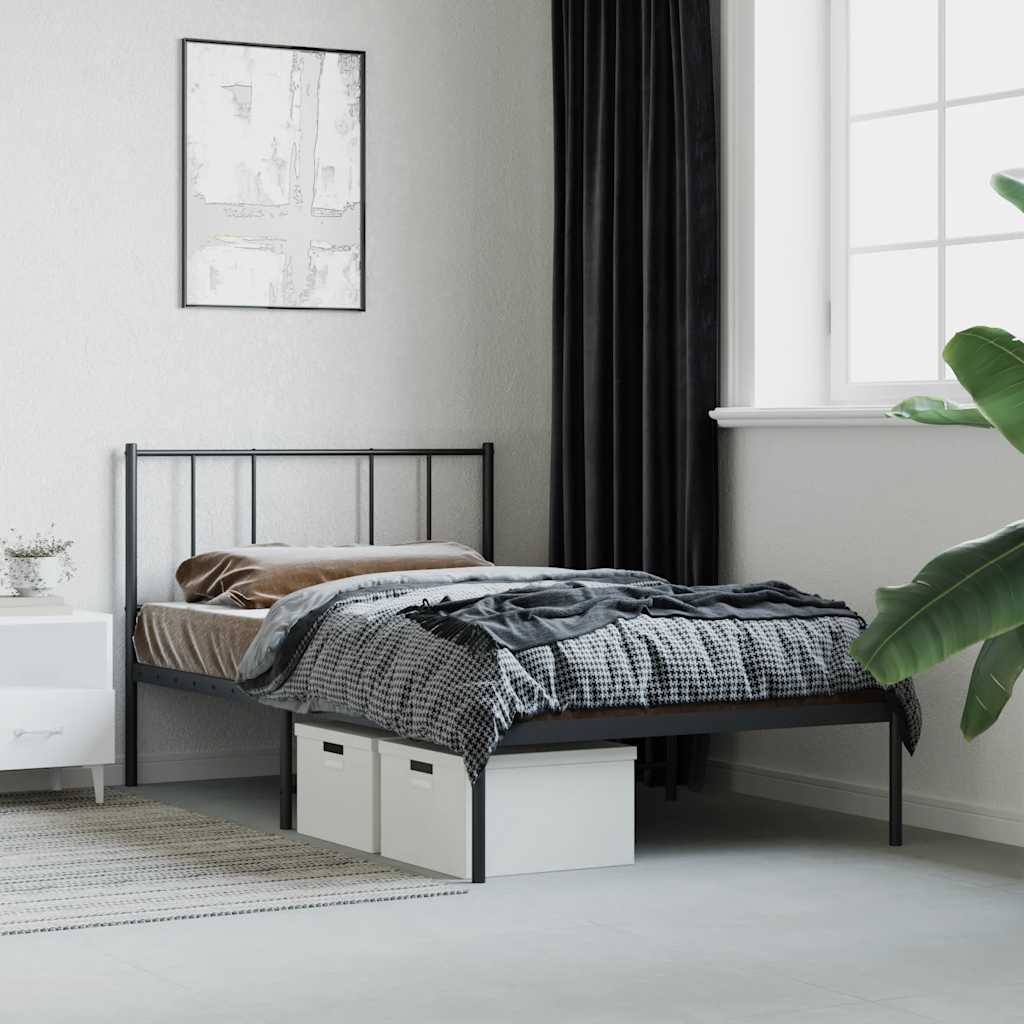 Estrutura de cama metal s/ colchão c/ cabeceira 75x190 cm preto