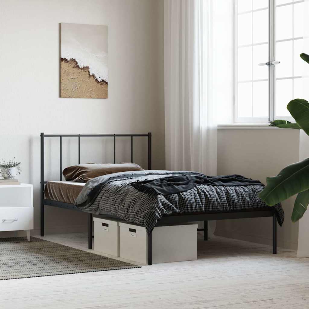 Estrutura de cama metal s/ colchão c/ cabeceira 75x190 cm preto