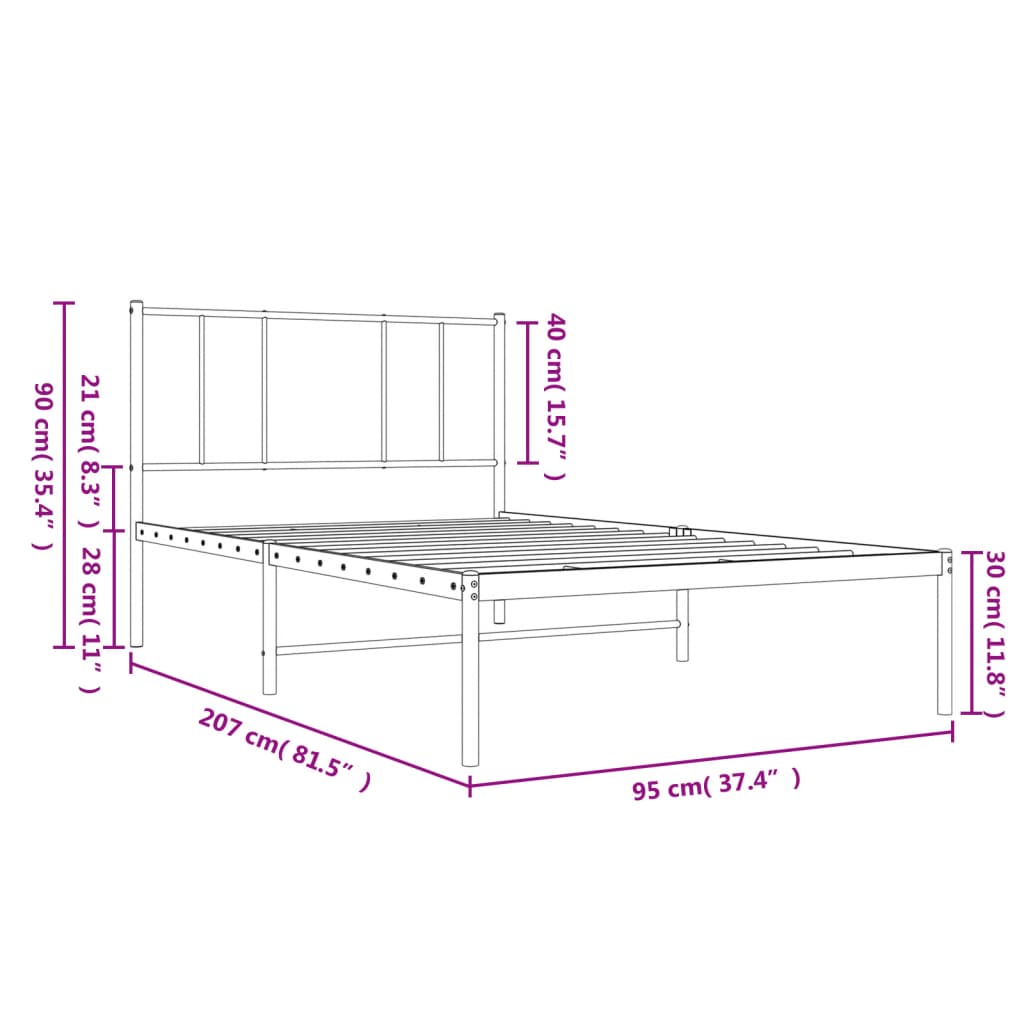 Estrutura de cama com cabeceira 90x200 cm metal branco