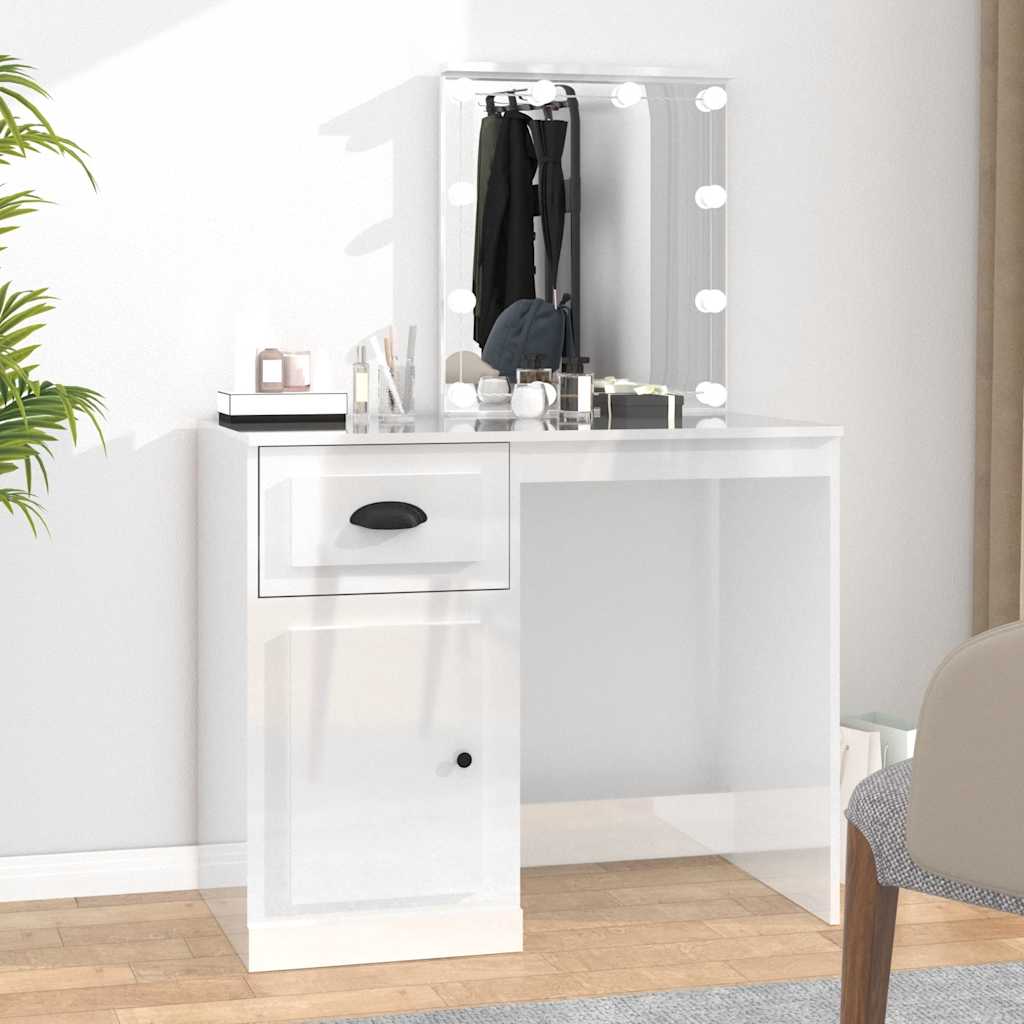 Toucador com luzes LED derivados de madeira branco brilhante