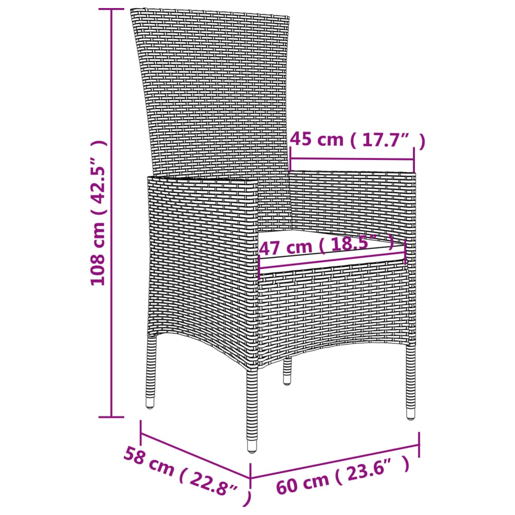 7 pcs conjunto de jantar p/ jardim com almofadões vime PE bege