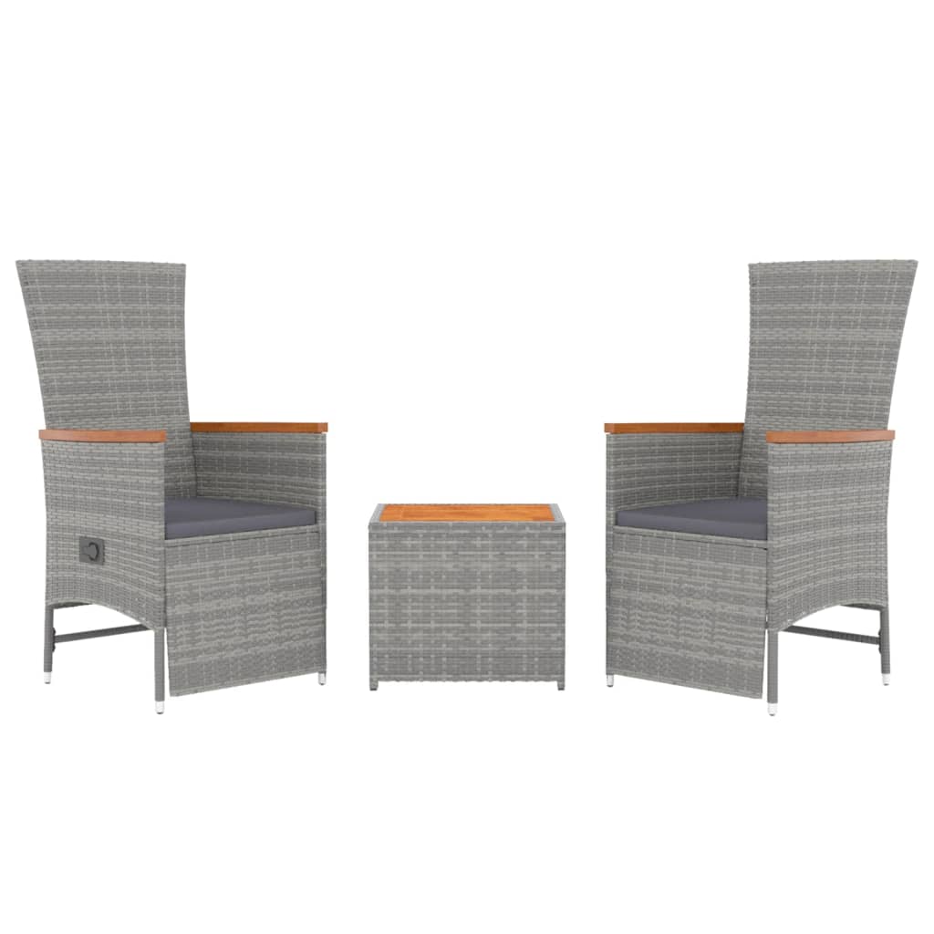 3 pcs conjunto lounge de jardim vime PE/acácia maciça cinza