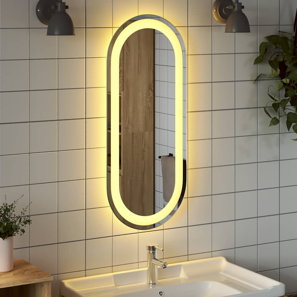 Espelho de casa de banho com luzes LED oval 70x30 cm