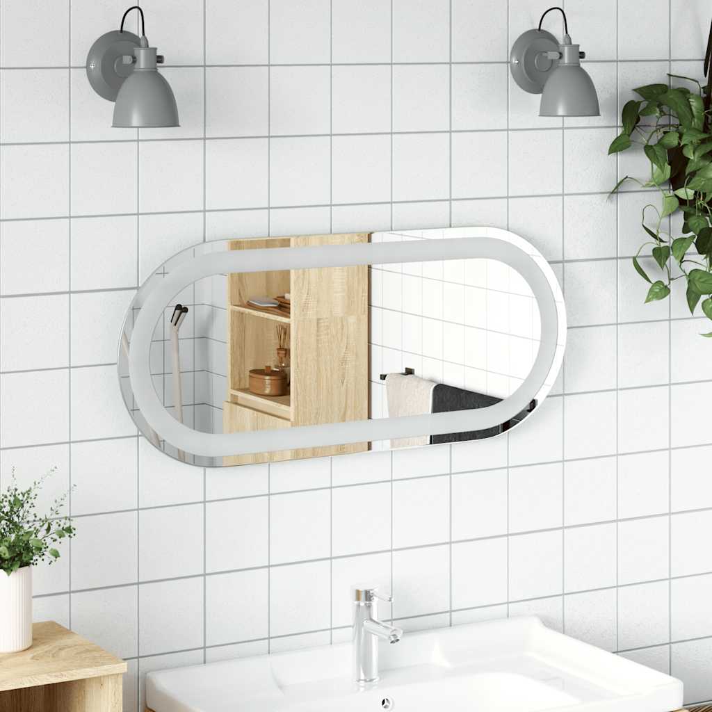 Espelho de casa de banho com luzes LED oval 70x30 cm