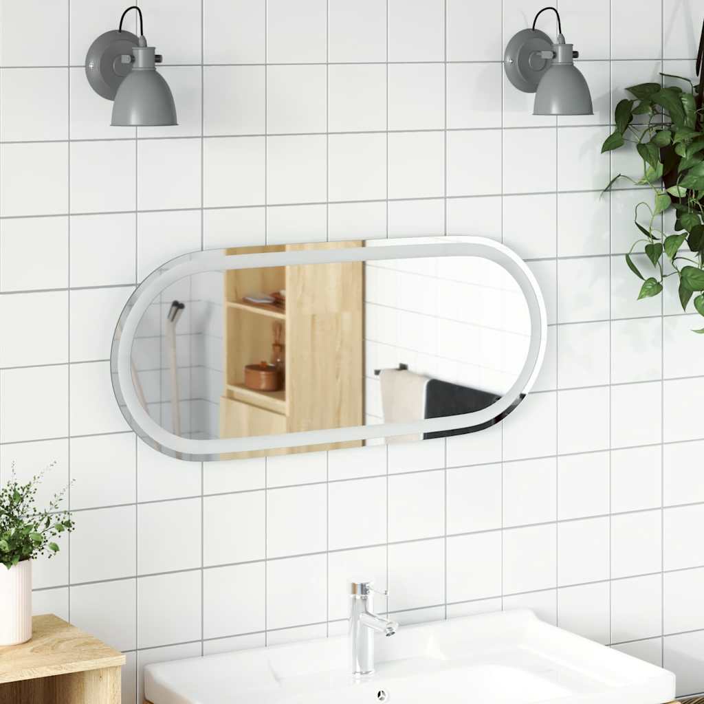 Espelho de casa de banho com luzes LED oval 90x40 cm