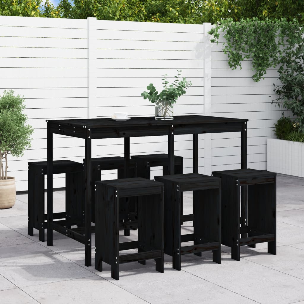 7 pcs conjunto de bar para jardim pinho maciço preto