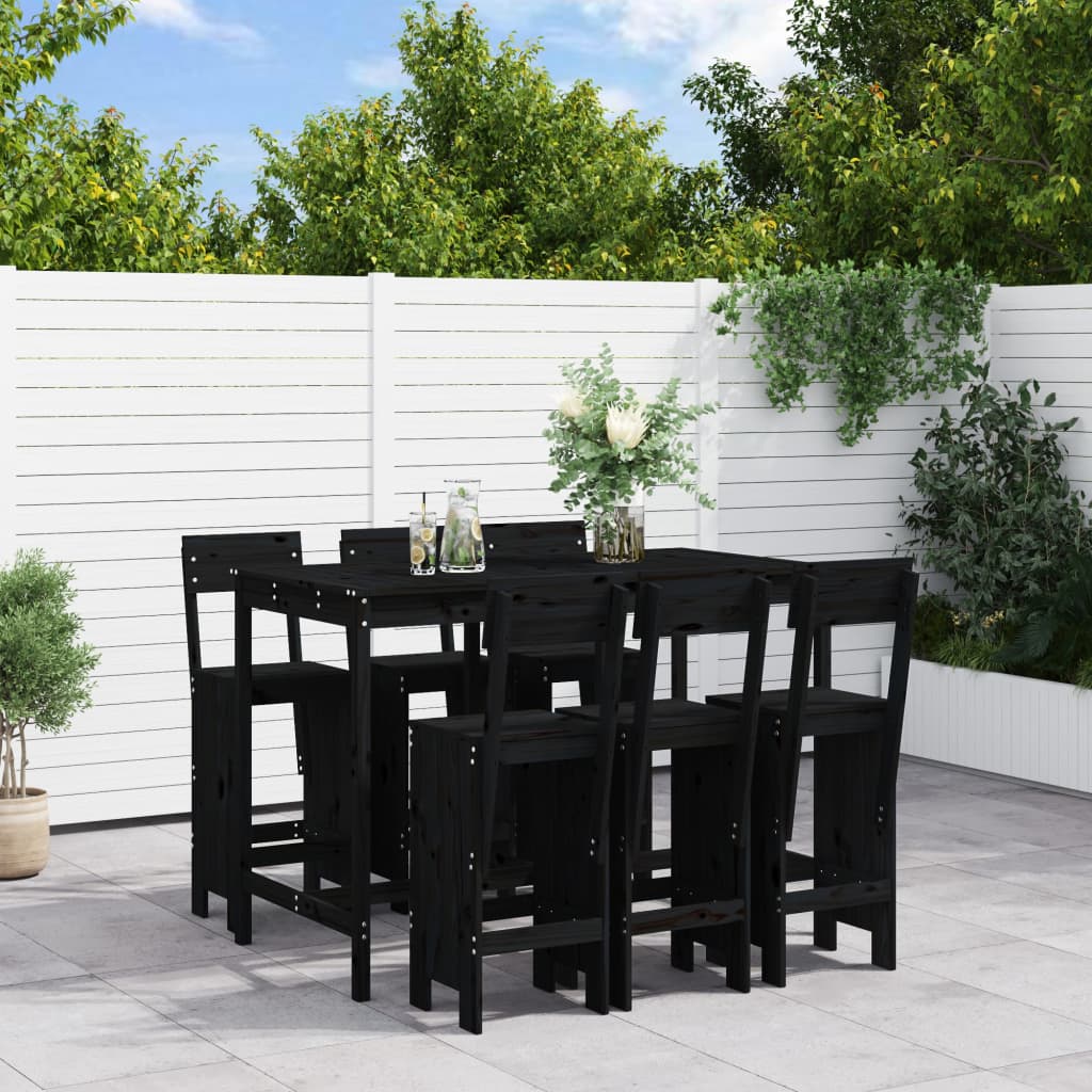 7 pcs conjunto de bar para jardim pinho maciço preto