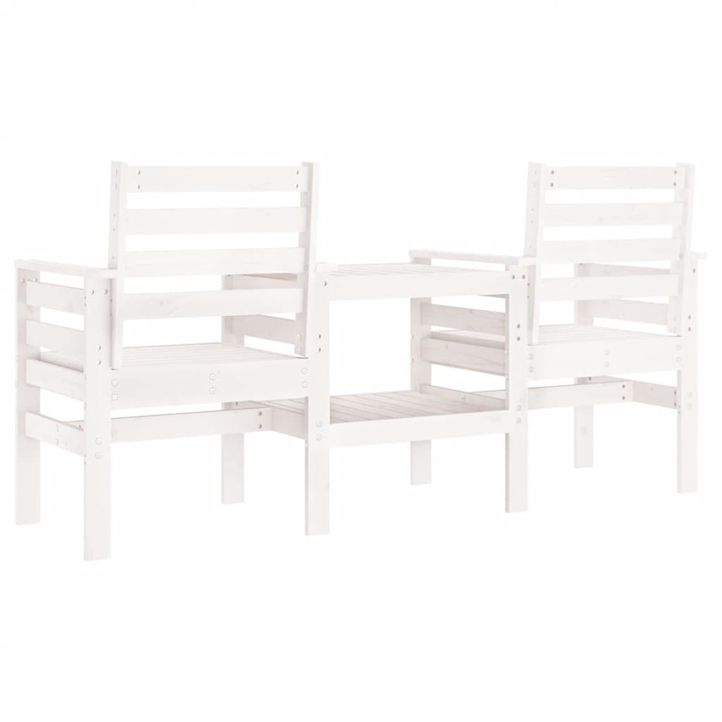 Banco de jardim 2 lugares com mesa pinho maciço branco