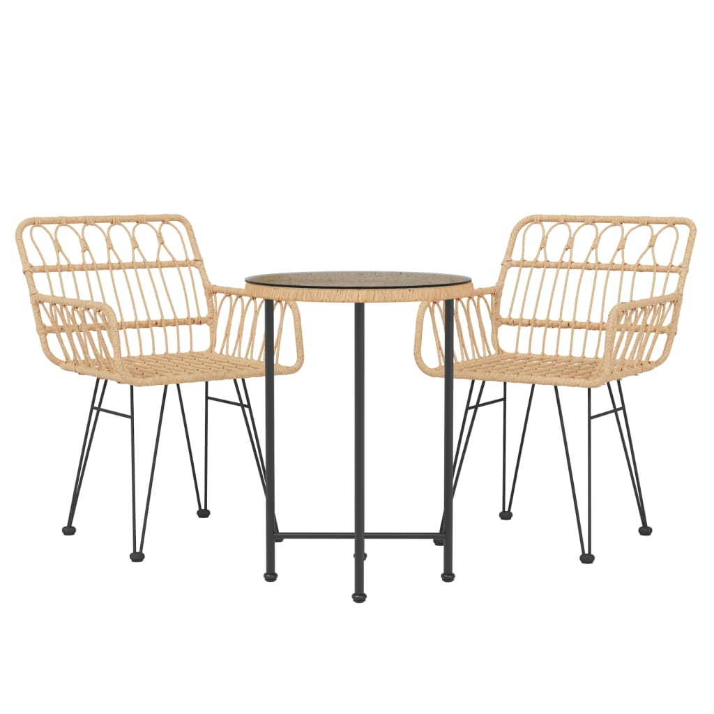 3 pcs conjunto de jantar para jardim vime PE