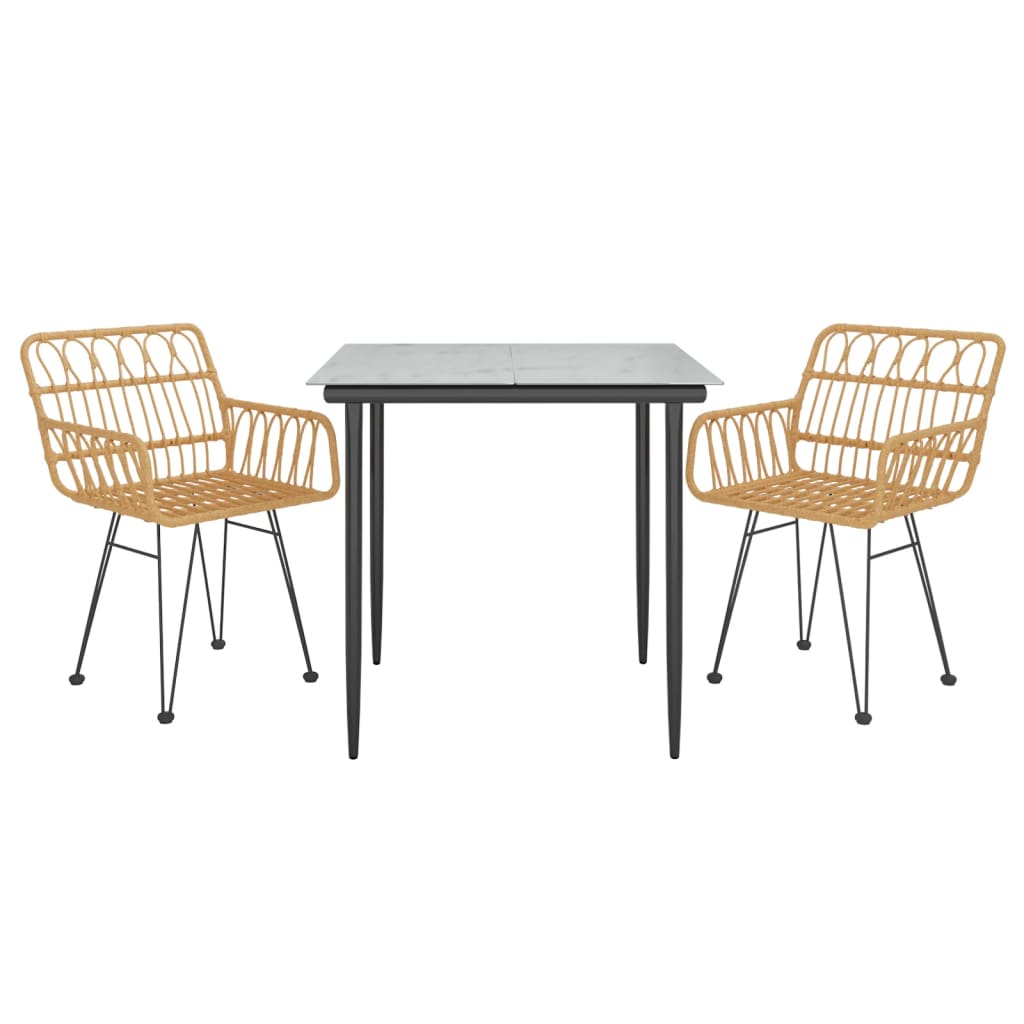 3 pcs conjunto de jantar para jardim vime PE