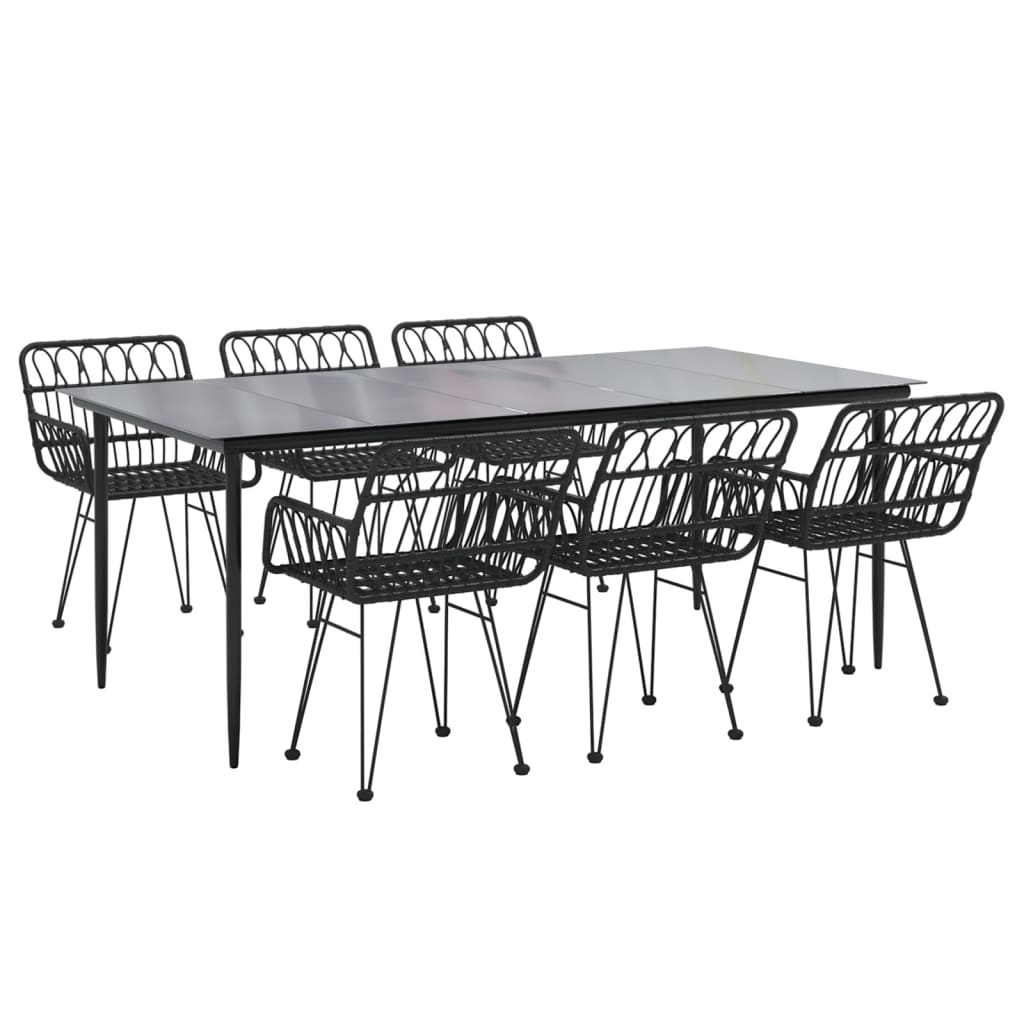 7 pcs conjunto de jantar para jardim vime PE preto