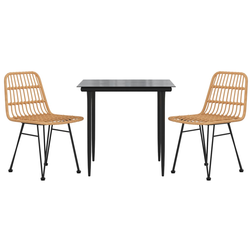 3 pcs conjunto de jantar para jardim vime PE