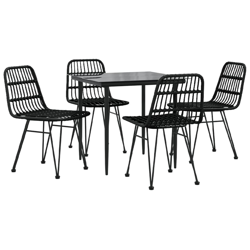 5 pcs conjunto de jantar p/ jardim vime PE preto