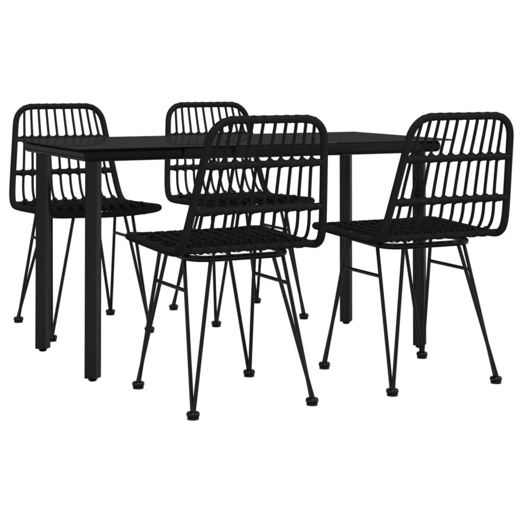5 pcs conjunto de jantar p/ jardim vime PE preto