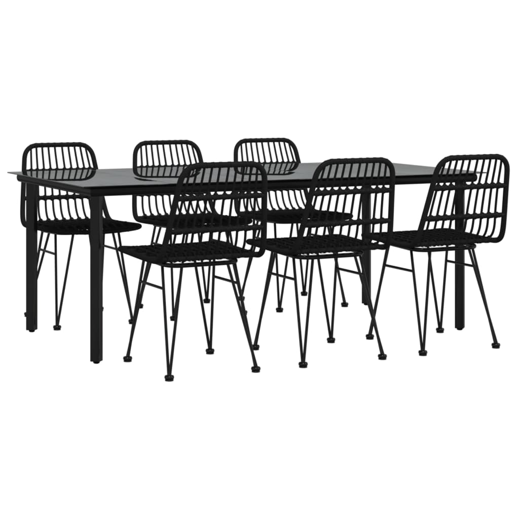 7 pcs conjunto de jantar para jardim vime PE preto