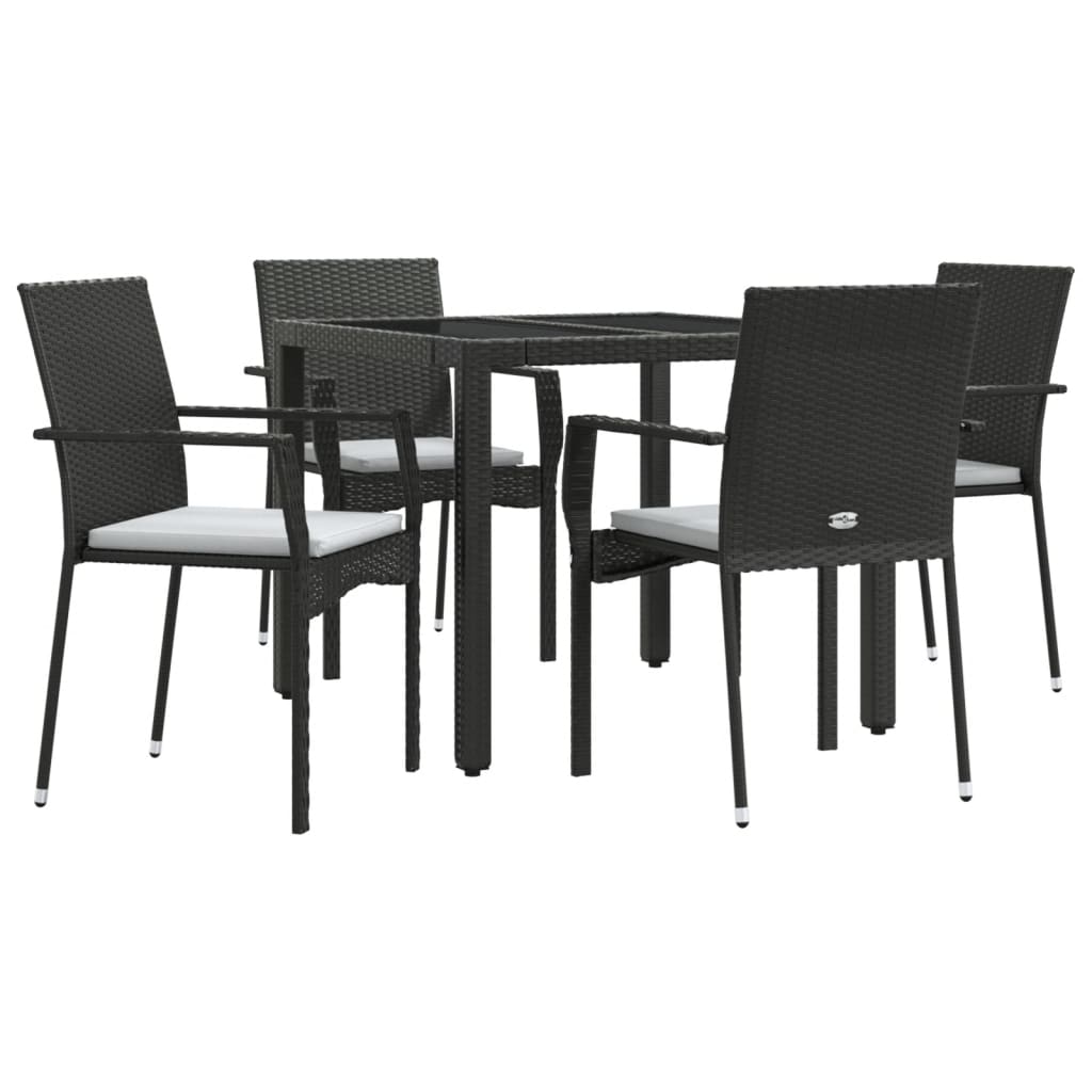 5 pcs conjunto de jantar p/ jardim c/ almofadões vime PE preto