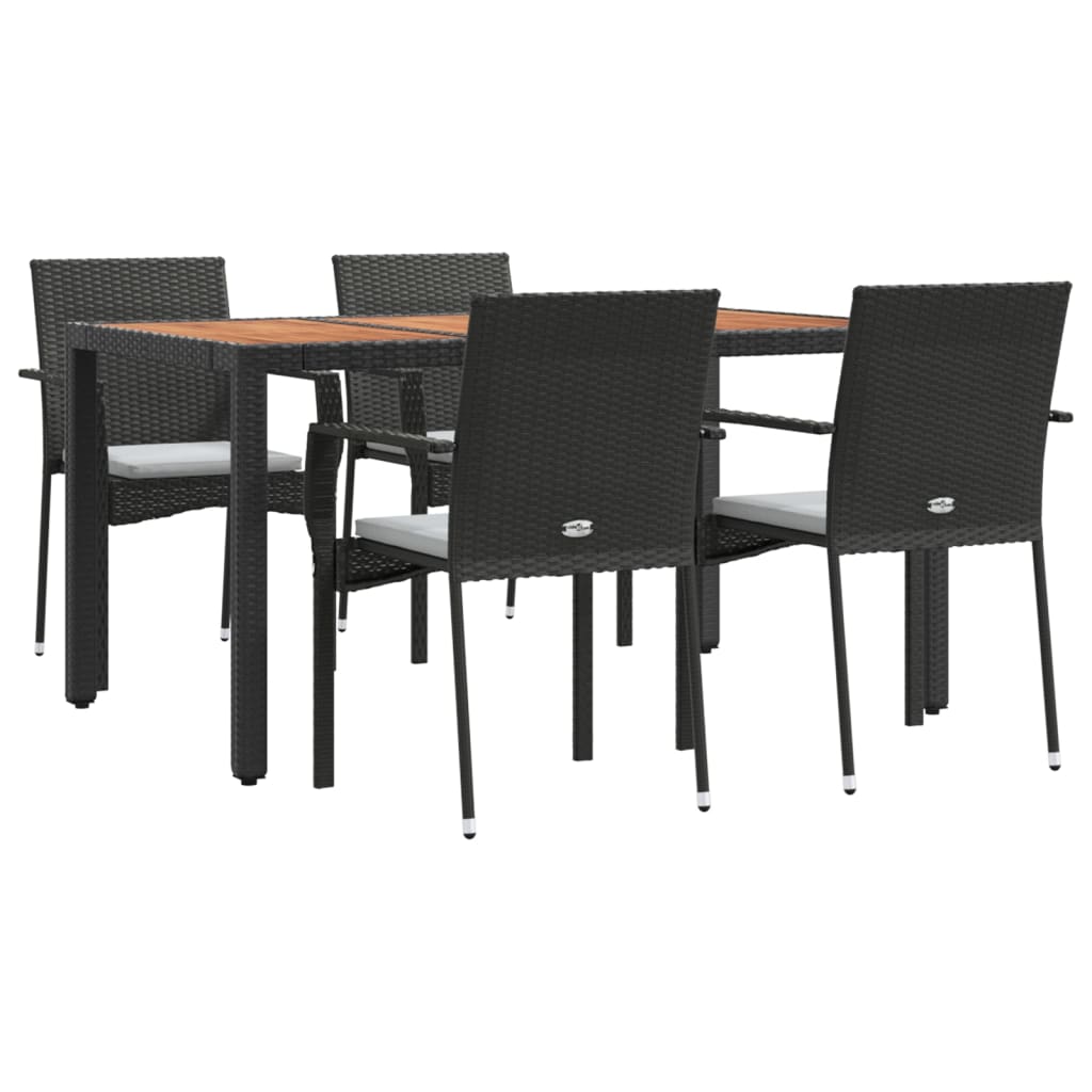 5 pcs conjunto de jantar p/ jardim c/ almofadões vime PE preto