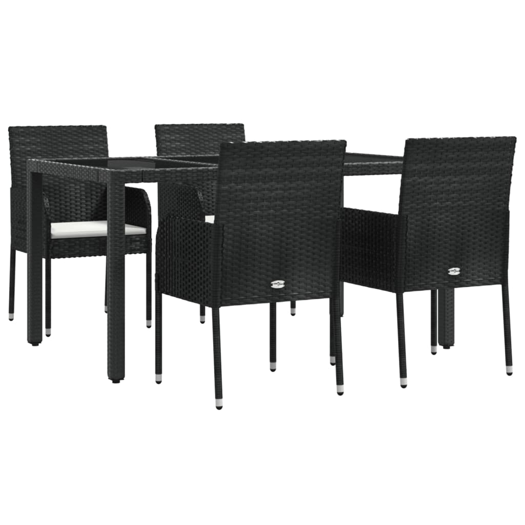 5 pcs conjunto de jantar p/ jardim c/ almofadões vime PE preto