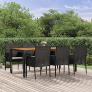 7 pcs conjunto de jantar p/ jardim c/ almofadões vime PE preto